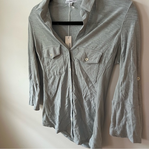 NWT Standard James Perse Sheer Slub Side Panel Shirt Light Blue - Picture 5 of 10